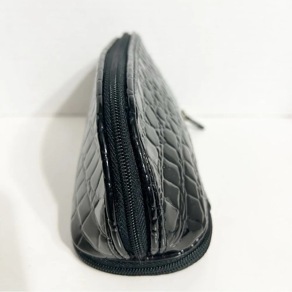 Unbranded Faux Patent Leather Alligator Emboss Zip Make-Up Bag Zip Bottom Pocket